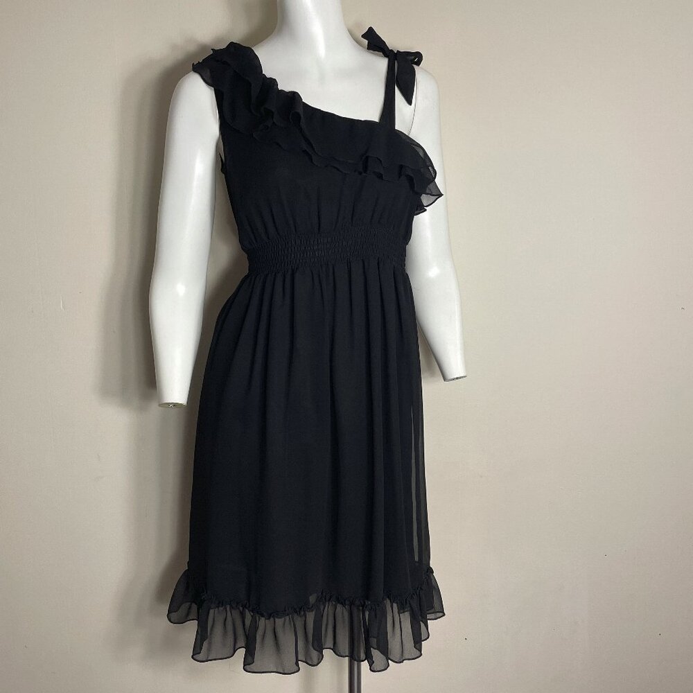 Y2K Fashion Spy Dress Black Medium Chiffon Lined Flowy Party Feminine Ruffles